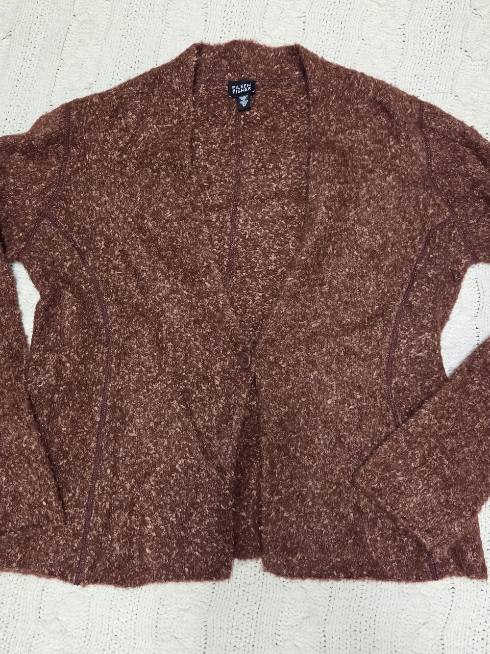 Eileen Fisher Heathered Rust-Brown Open Front Cardigan